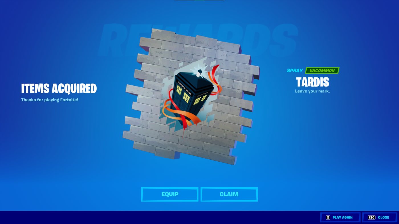 The shipped TARDIS spray in Fortnite